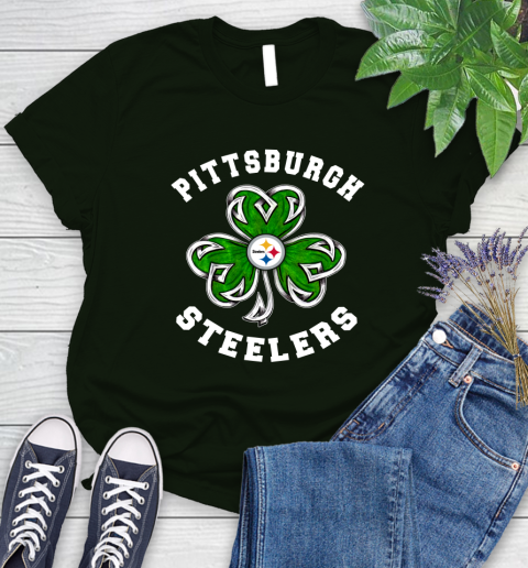 NFL Pittsburgh Steelers Three Leaf Clover St Patrick's Day Football Sports Women's T-Shirt 6