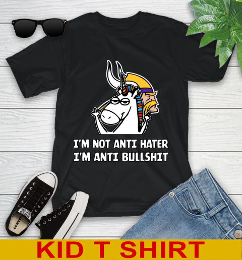 Minnesota Vikings NFL Football Unicorn I'm Not Anti Hater I'm Anti Bullshit Youth T-Shirt 2