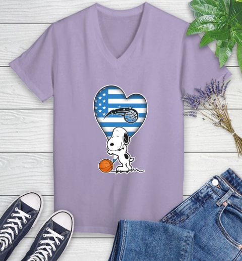 Orlando Magic NBA Basketball The Peanuts Movie Adorable Snoopy Women's V-Neck T-Shirt 14