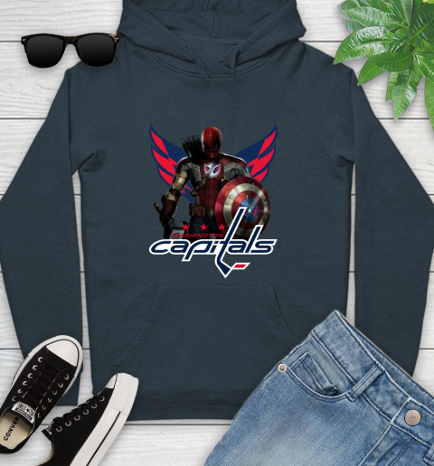 NHL Captain America Thor Spider Man Hawkeye Avengers Endgame Hockey Washington Capitals Youth Hoodie 8