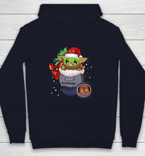 Chicago Blackhawks Christmas Baby Yoda Star Wars Funny Happy NHL Youth Hoodie 3