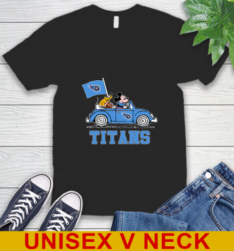 NFL Football Tennessee Titans Pluto Mickey Driving Disney Shirt V-Neck T-Shirt 2