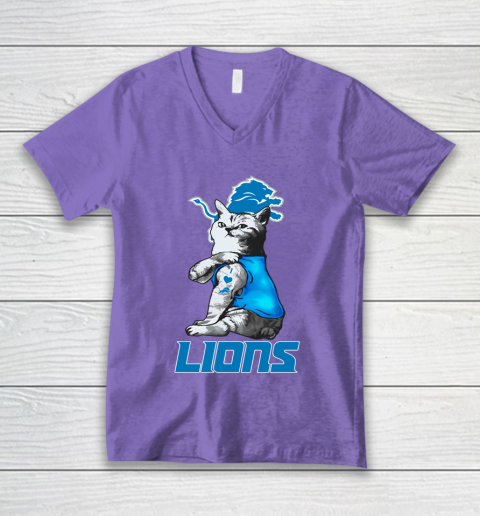NFL Football My Cat Loves Detroit Lions V-Neck T-Shirt 8