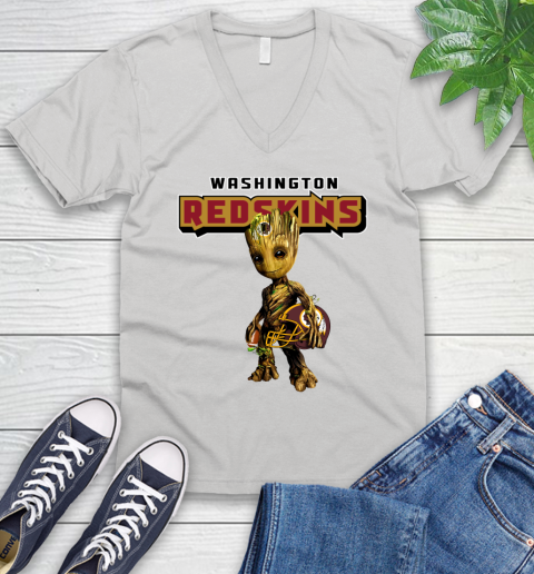 Washington Redskins NFL Football Groot Marvel Guardians Of The Galaxy V-Neck T-Shirt