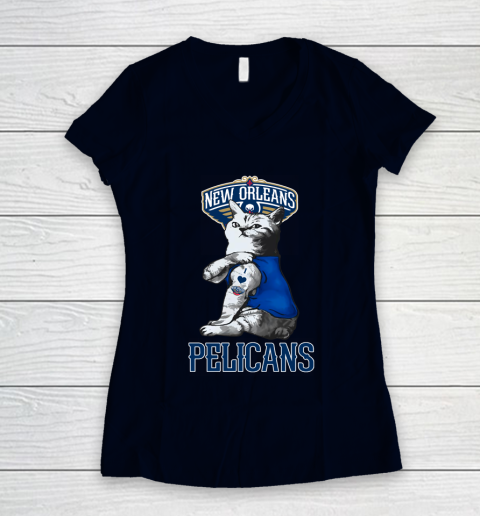 NBA Basketball My Cat Loves New Orleans Pelicans Women's V-Neck T-Shirt 2