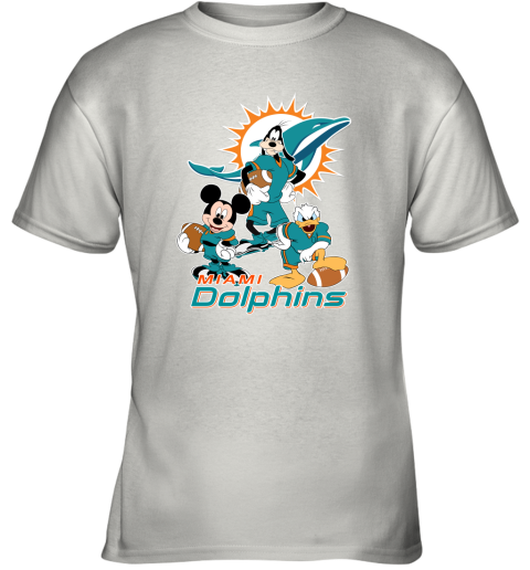 Mickey Donald Goofy The Three Miami Dolphins Football Youth T-Shirt