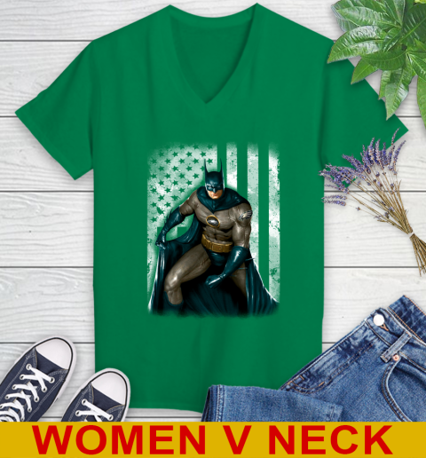 Philadelphia Eagles NFL Football Batman DC American Flag Shirt Women's V-Neck T-Shirt 5