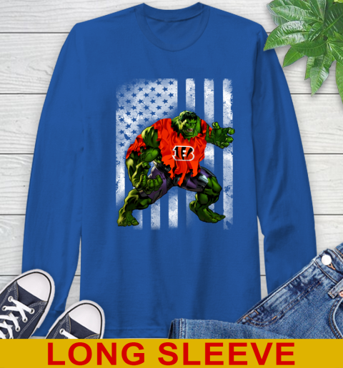 Cincinnati Bengals Hulk Marvel Avengers NFL Football American Flag Long Sleeve T-Shirt 11