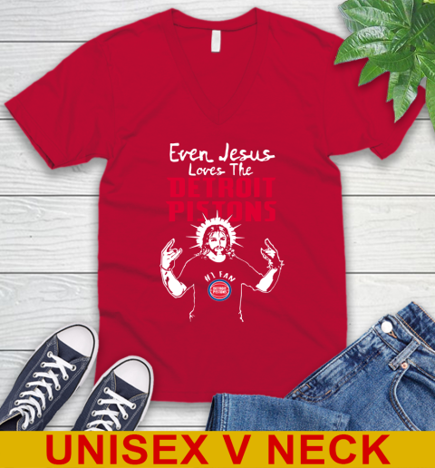 Detroit Pistons NBA Basketball Even Jesus Loves The Pistons Shirt V-Neck T-Shirt 6
