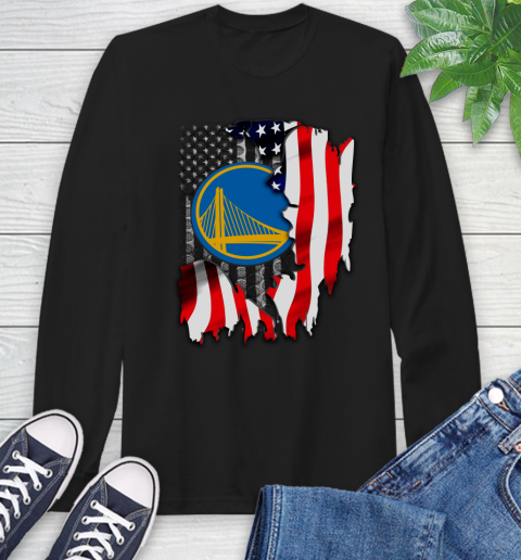Golden State Warriors NBA Basketball American Flag Long Sleeve T-Shirt