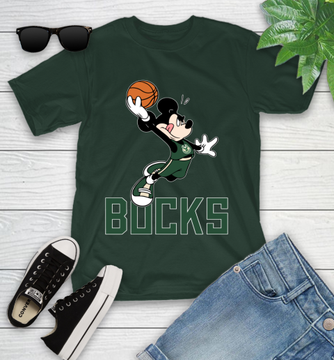 NBA Basketball Milwaukee Bucks Cheerful Mickey Mouse Shirt Youth T-Shirt 5