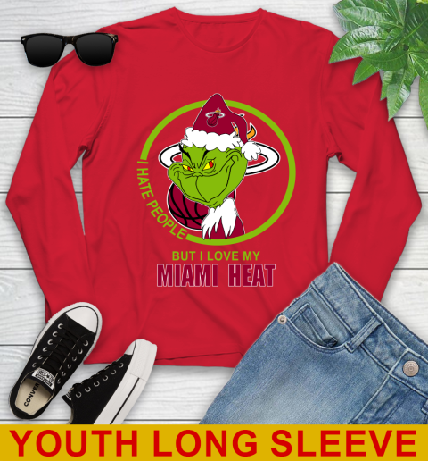Miami Heat NBA Christmas Grinch I Hate People But I Love My Favorite Basketball Team Youth Long Sleeve 11
