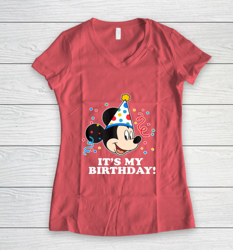 Disney Mickey Mouse Its My Birthday Women's V-Neck T-Shirt 4