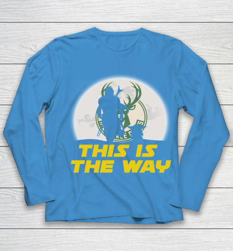 Milwaukee Bucks NBA Basketball Star Wars Yoda And Mandalorian This Is The Way Youth Long Sleeve 5