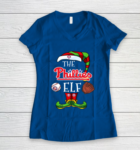 Philadelphia Phillies Christmas ELF Funny MLB Women's V-Neck T-Shirt 7