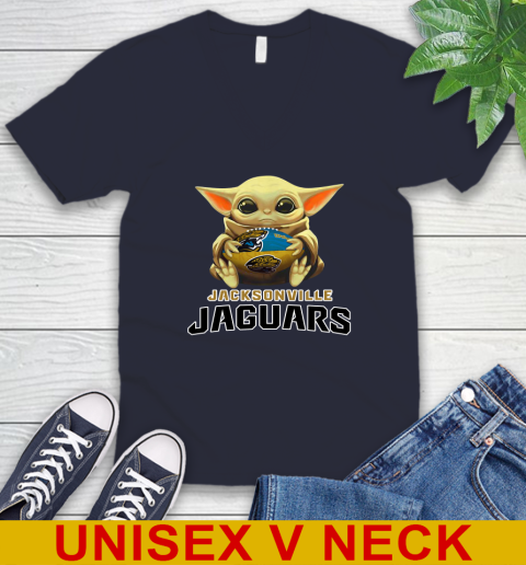 NFL Football Jacksonville Jaguars Baby Yoda Star Wars Shirt V-Neck T-Shirt 3
