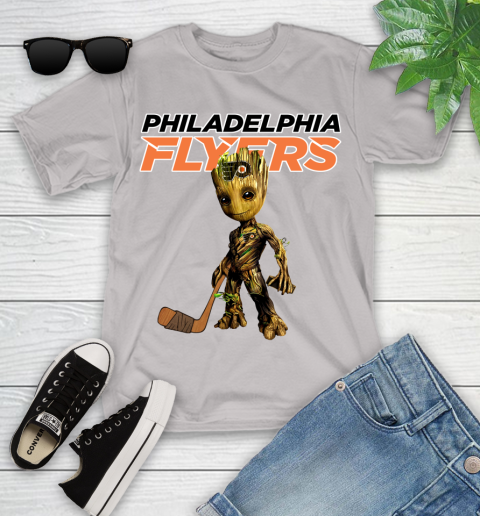 Philadelphia Flyers NHL Hockey Groot Marvel Guardians Of The Galaxy Youth T-Shirt 12