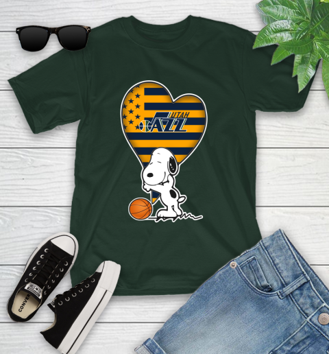 Utah Jazz NBA Basketball The Peanuts Movie Adorable Snoopy Youth T-Shirt 5