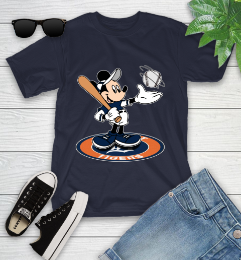 MLB Baseball Detroit Tigers Cheerful Mickey Disney Shirt Youth T