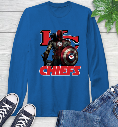 NFL Captain America Thor Spider Man Hawkeye Avengers Endgame Football Kansas City Chiefs Long Sleeve T-Shirt 9