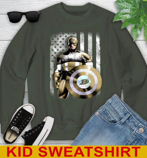 Anaheim Ducks NHL Hockey Captain America Marvel Avengers American Flag Shirt Youth Sweatshirt 8