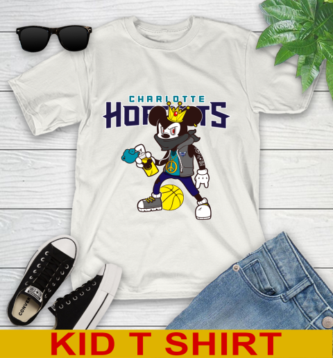 Charlotte Hornets NBA Basketball Mickey Peace Sign Sports Youth T-Shirt