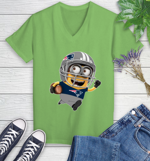 NFL New England Patriots Minions Disney Football Sports Women's V-Neck T-Shirt 11