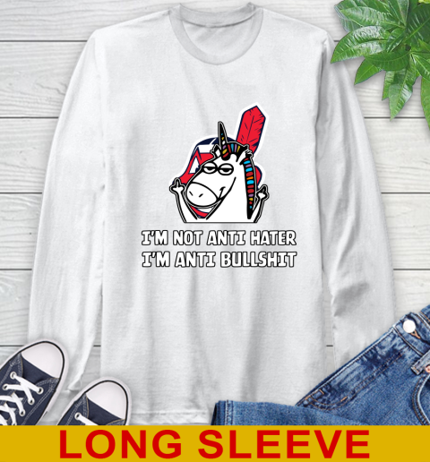 Cleveland Indians MLB Baseball Unicorn I'm Not Anti Hater I'm Anti Bullshit Long Sleeve T-Shirt