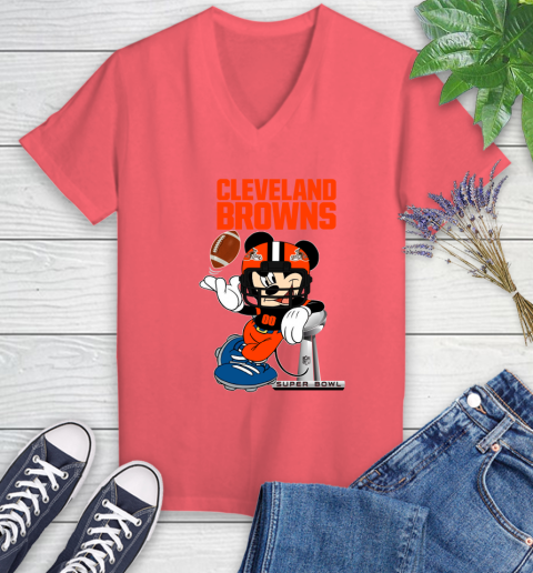 NFL Cleveland Browns Mickey Mouse Disney Super Bowl Football T Shirt Women's V-Neck T-Shirt 6