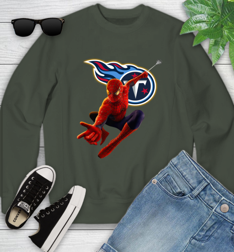 NFL Spider Man Avengers Endgame Football Tennessee Titans Youth Sweatshirt 10