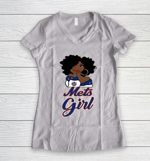 New York Metss Girl MLB Women's V-Neck T-Shirt 2