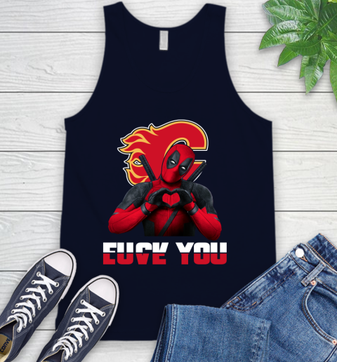 NHL Calgary Flames Deadpool Love You Fuck You Hockey Sports Tank Top 2