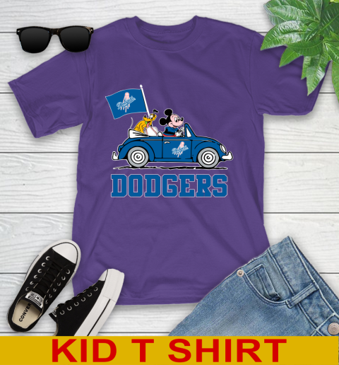 MLB Baseball Los Angeles Dodgers Pluto Mickey Driving Disney Shirt Youth T-Shirt 4