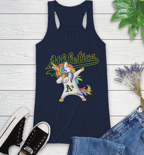 Oakland Athletics MLB Baseball Funny Unicorn Dabbing Sports Racerback Tank 12