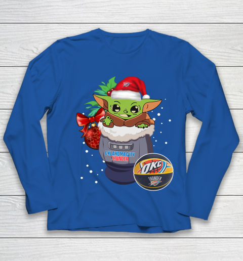 Oklahoma City Thunder Christmas Baby Yoda Star Wars Funny Happy NBA Youth Long Sleeve 9