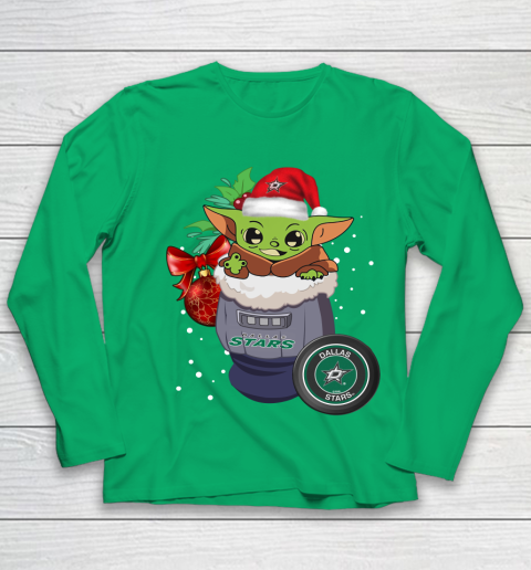Dallas Stars Christmas Baby Yoda Star Wars Funny Happy NHL Youth Long Sleeve 6