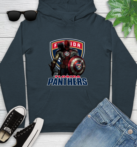 NHL Captain America Thor Spider Man Hawkeye Avengers Endgame Hockey Florida Panthers Youth Hoodie 8