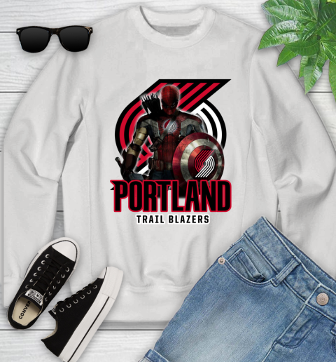 Portland Trail Blazers NBA Basketball Captain America Thor Spider Man Hawkeye Avengers Youth Sweatshirt
