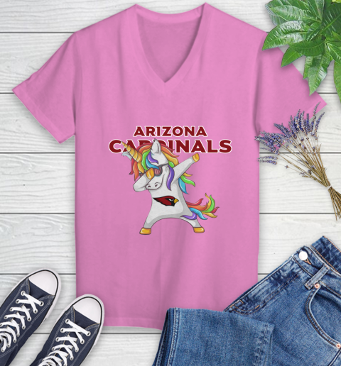 Arizona Cardinals NFL Football Funny Unicorn Dabbing Sports Women's V-Neck T-Shirt 14