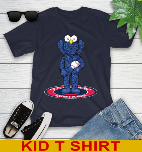 MLB Baseball Cleveland Indians Kaws Bff Blue Figure Shirt Youth T-Shirt 3