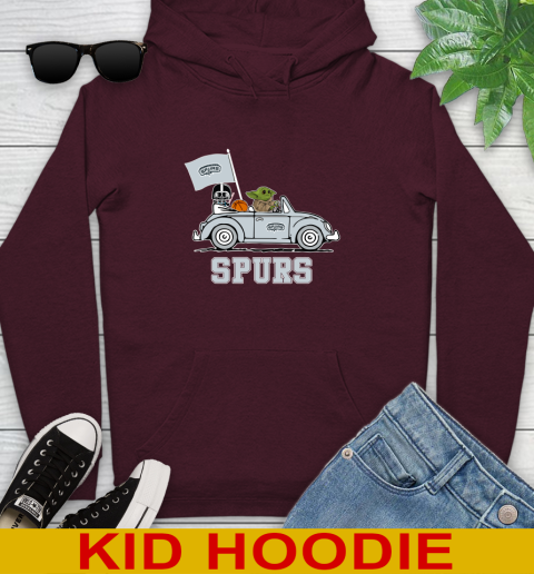 NBA Basketball San Antonio Spurs Darth Vader Baby Yoda Driving Star Wars Shirt Youth Hoodie 7