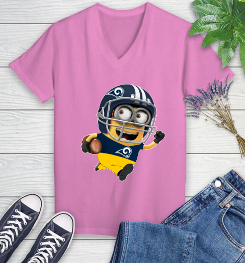 NFL Los Angeles Rams Minions Disney Football Sports Women's V-Neck T-Shirt 14