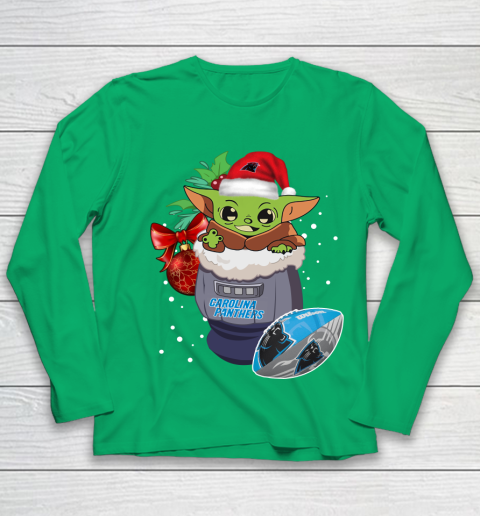 Carolina Panthers Christmas Baby Yoda Star Wars Funny Happy NFL Youth Long Sleeve 6