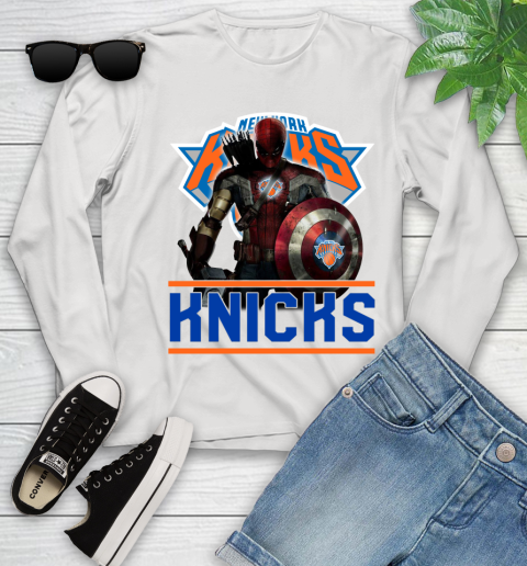 New York Knicks NBA Basketball Captain America Thor Spider Man Hawkeye Avengers Youth Long Sleeve