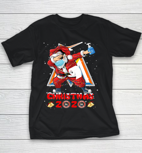 Miami Marlins Funny Santa Claus Dabbing Christmas 2020 MLB Youth T-Shirt