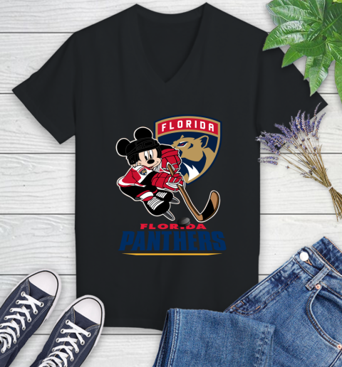 NHL Florida Panthers Mickey Mouse Disney Hockey T Shirt Women's V-Neck T-Shirt 2