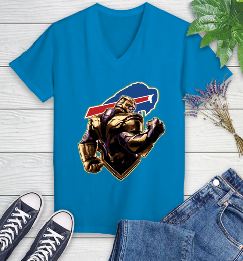 NFL Thanos Avengers Endgame Football Sports Buffalo Bills Women's V-Neck T-Shirt 7