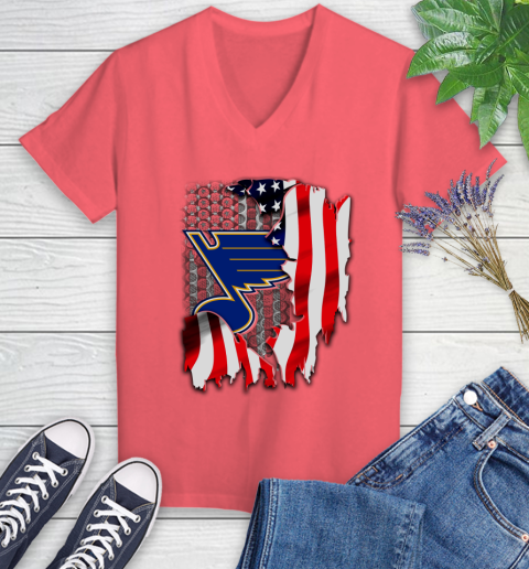 St.Louis Blues NHL Hockey American Flag Women's V-Neck T-Shirt 6