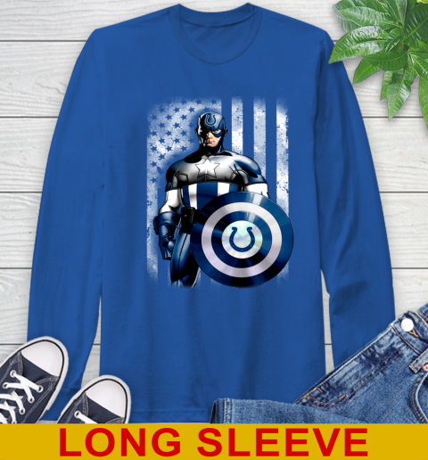 Indianapolis Colts NFL Football Captain America Marvel Avengers American Flag Shirt Long Sleeve T-Shirt 11