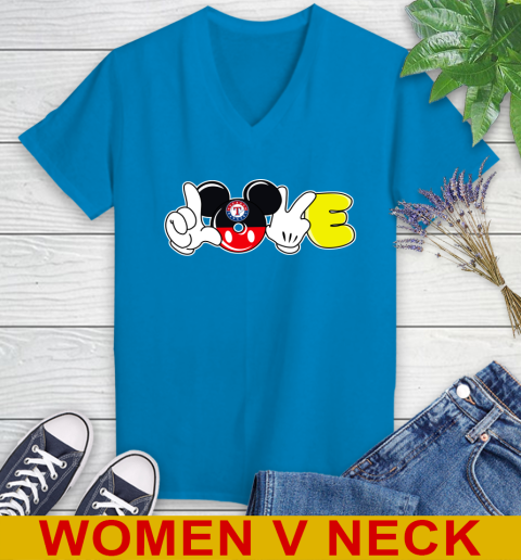 Texas Rangers MLB Baseball Love Mickey Disney Sports Women's V-Neck T-Shirt - Image 9